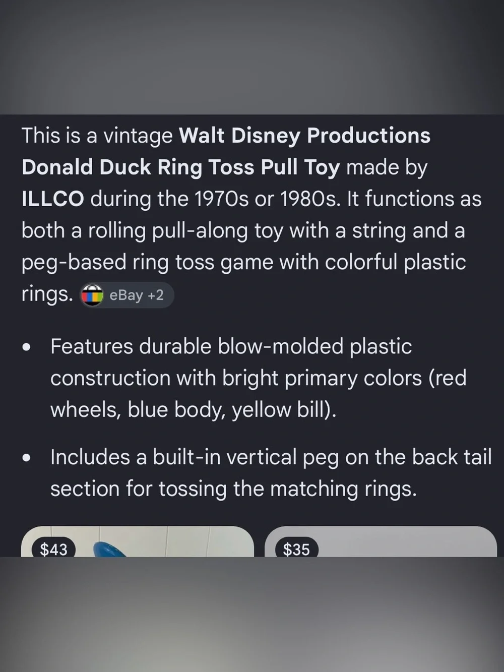 Vintage Donald Duck Ring Toss Pull Toy